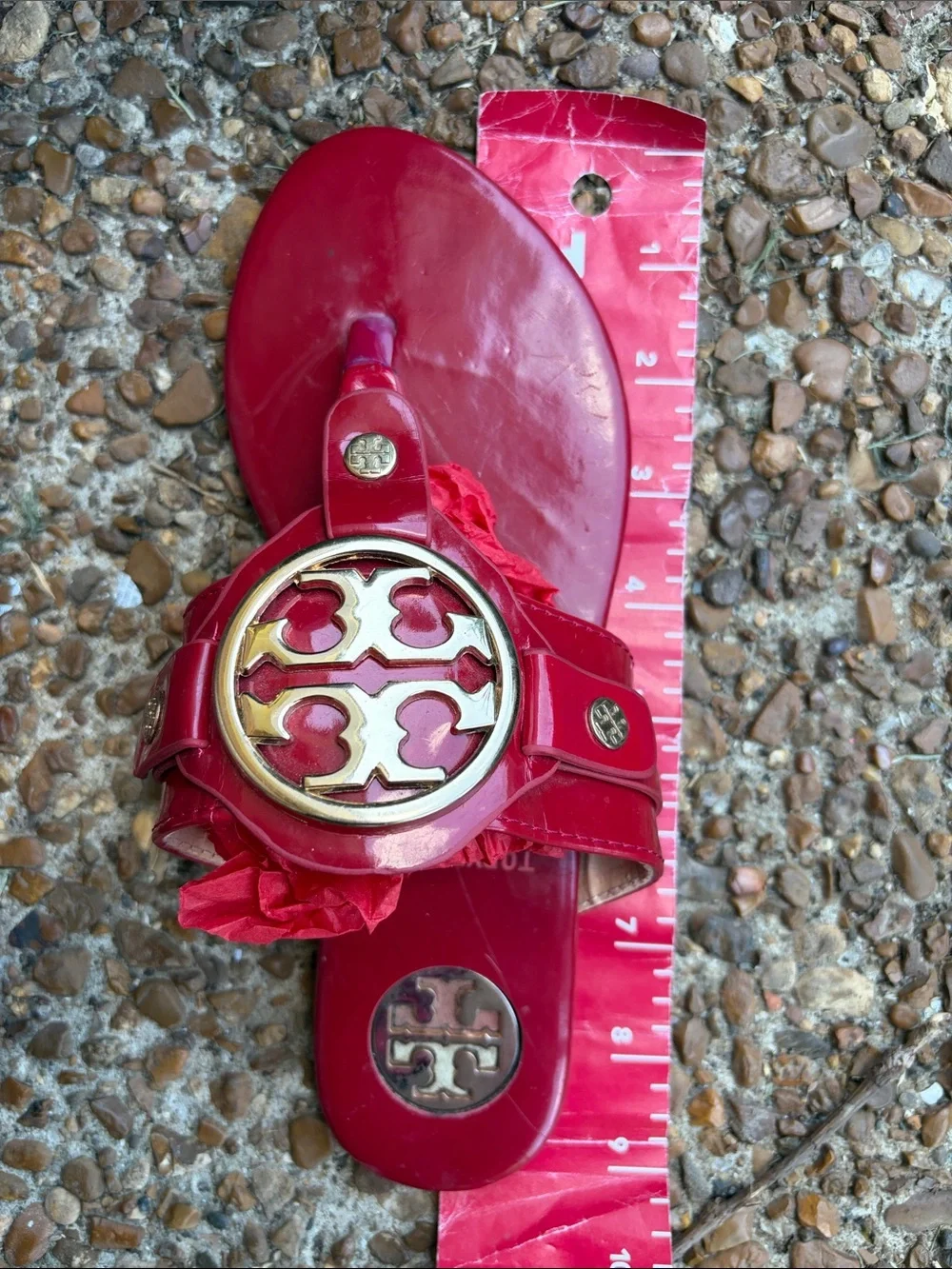 Tory Burch Bright Red Logo Thong Sandals